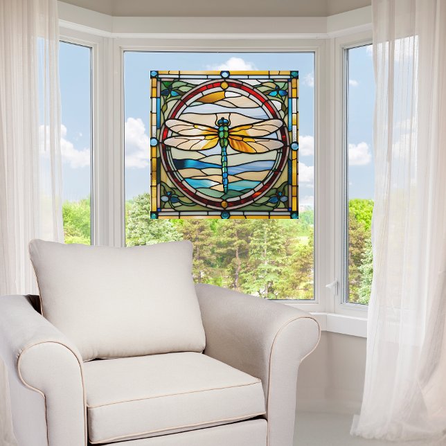 Autocollant Pour Fenêtre Elégant dragonfly Faux Staint Glass (Créateur téléchargé)