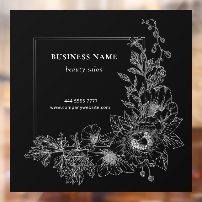 Autocollant Pour Fenêtre Elegant Floral Border Beauty Salon Black and White (Feuille 2)