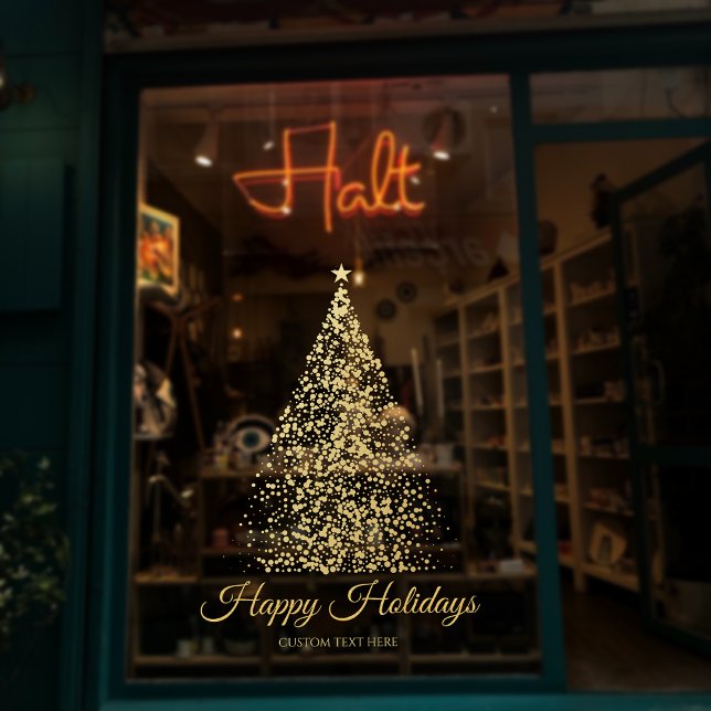 Autocollant Pour Fenêtre Élégant Gold Noël Arbre d'affaires vacances (Elegant Gold Christmas Tree Business Holiday Window Cling)