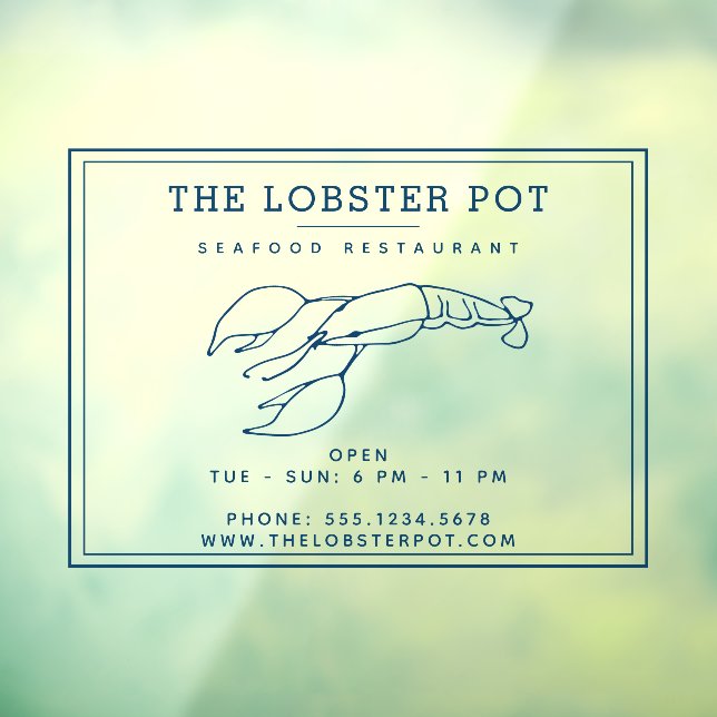 Autocollant Pour Fenêtre Elégant Indigo Blue Lobster / Restaurant de fruits (Feuille 3)