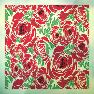 Autocollant Pour Fenêtre Elégant Motif Rose Vintage - Rouge & Vert Floral