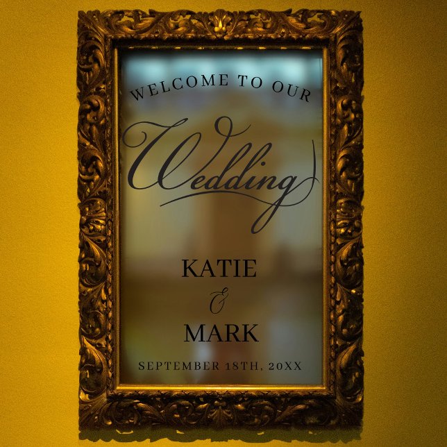 Autocollant Pour Fenêtre Élégant noir blanc Calligraphie Mariage Signal Dec (Elegant Black White Calligraphy Wedding Sign Decal)