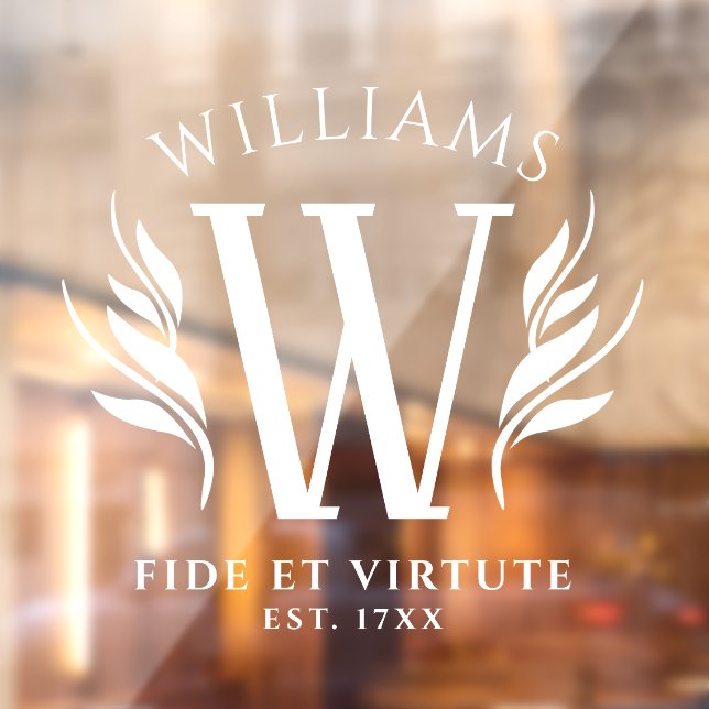 Autocollant Pour Fenêtre Elégant nom de famille Floral Monogram Motto (Feuille 2)