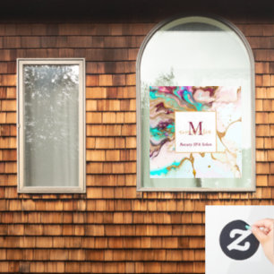 Autocollant Pour Fenêtre Elégant or Fox marbre Monogramme Beauté Salon