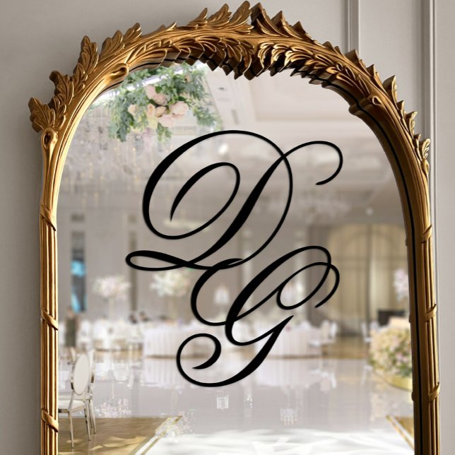 Autocollant Pour Fenêtre Élégant Ornate Mariage de monogramme de script noi (Elegant Ornate Black Script Monogram Wedding Window Cling)