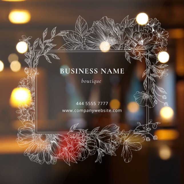 Autocollant Pour Fenêtre Élégant salon de boutique Floral Frontière Nom d'e (Elegant Floral Border Boutique Salon Business Name Window Cling)