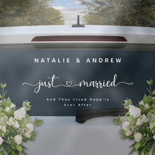Autocollant Pour Fenêtre Élégant Script Cursif Juste Marié Voiture Mariage