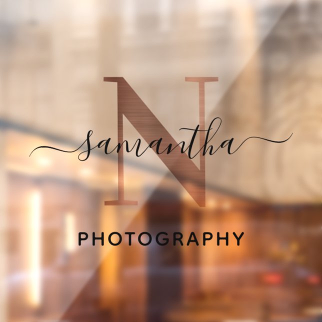 Autocollant Pour Fenêtre Élégant signature Rose Or N Monogramme Logo (Feuille 2)