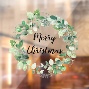 Autocollant Pour Fenêtre Elégante couronne d'aquarelle Joyeux Noël