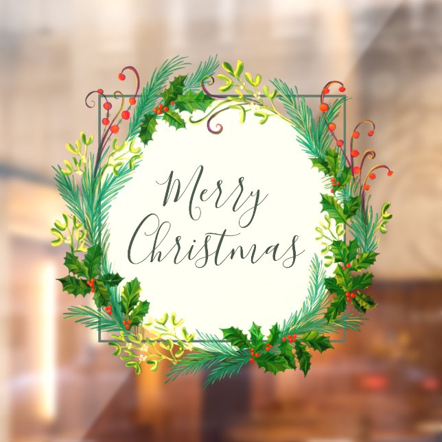 Autocollant Pour Fenêtre Élégante couronne de feuillage d'hiver Joyeux Noël (Feuille 2)