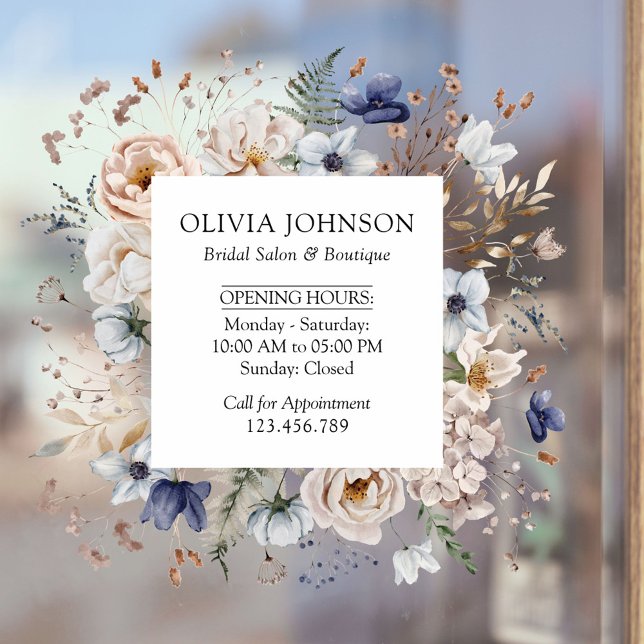 Autocollant Pour Fenêtre Élégantes Fleurs Bleues Beige Jolies Fleur Fleuris (In situ)