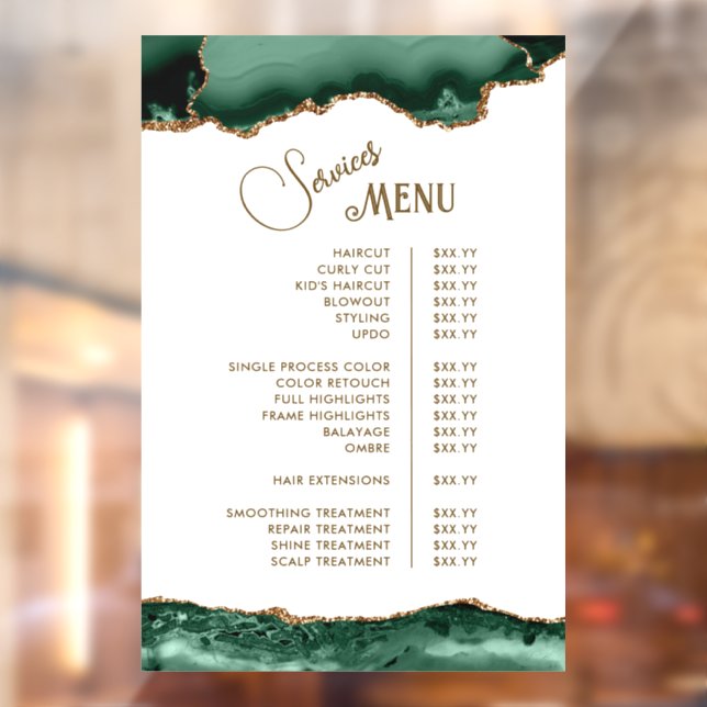 Autocollant Pour Fenêtre Emerald Green Agate sur le menu des services blanc (Feuille 2)