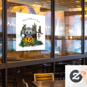 Autocollant Pour Fenêtre En attente d'Halloween, Bat mignonne et Corbeau