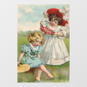 Autocollant Pour Fenêtre Enfants victoriens Vintage Été Filles Jardin