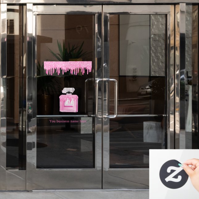 Autocollant Pour Fenêtre Enseigne commerciale de parfum pailleté rose en mo (Porte de bureau)