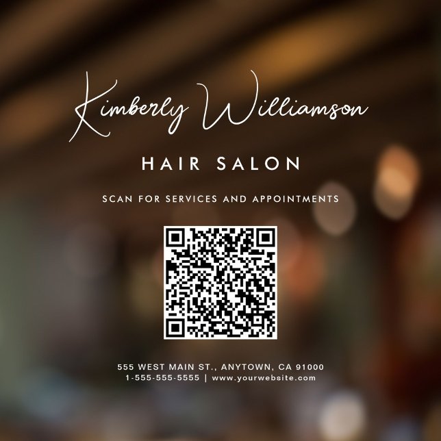 Autocollant Pour Fenêtre Enseigne de commerce chic Code QR écriture manuscr (Empower your name in our signature script as your logo and brand identity)
