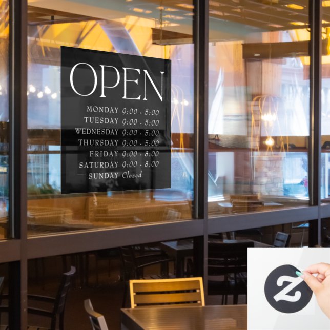 Autocollant Pour Fenêtre Enseigne de magasin ouverte en sérif élégant noir  (Fenêtre du restaurant)