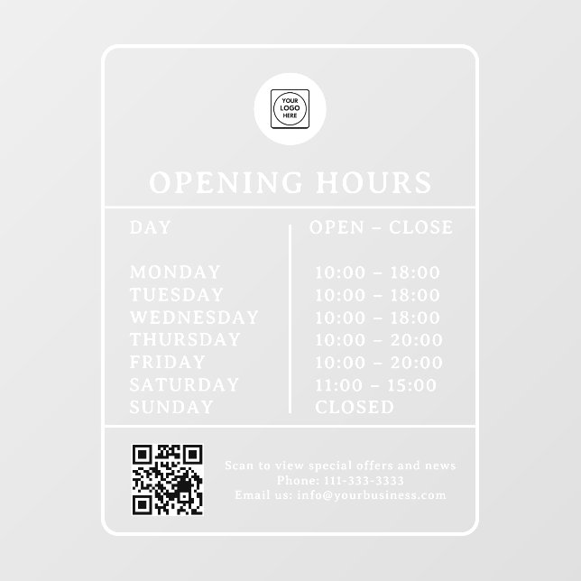 Autocollant Pour Fenêtre Enseigne de porte AI heures d'ouverture Logo Code  (Feuille)