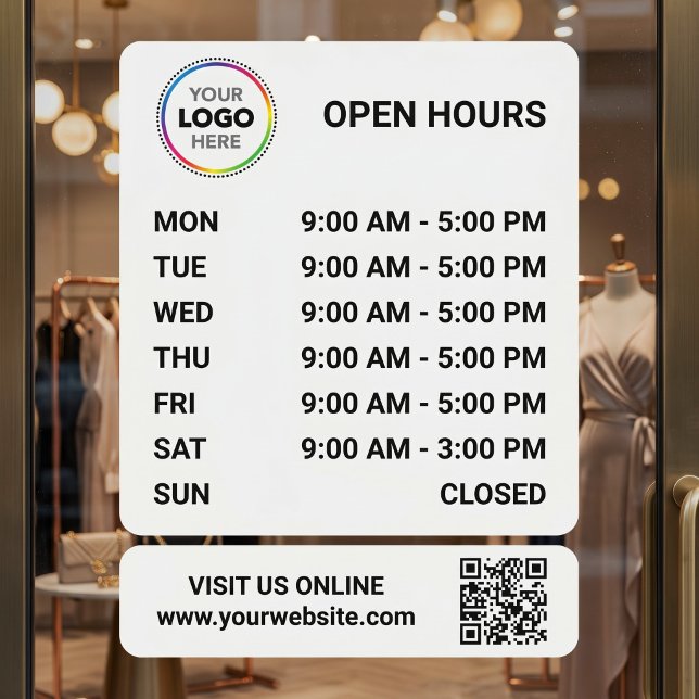 Autocollant Pour Fenêtre Enseigne des heures d'ouverture avec QR code - Mod (Créateur téléchargé)