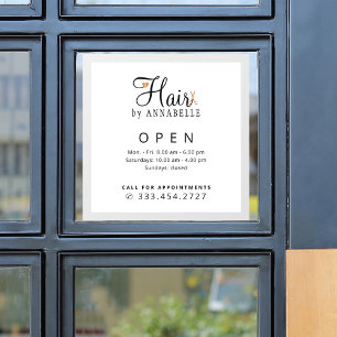 Autocollant Pour Fenêtre Enseigne heures d'ouverture nom du salon de coiffu