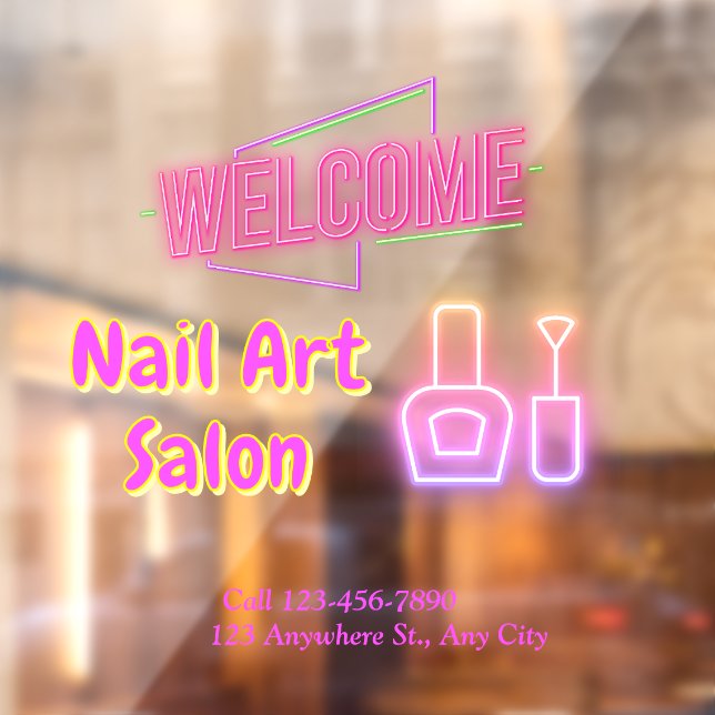 Autocollant Pour Fenêtre Entrée du Salon de Nail Art au Néon Lumineux – Per (Feuille 2)