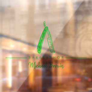 Autocollant Pour Fenêtre Entreprise de logo de rasoir de barbier vert