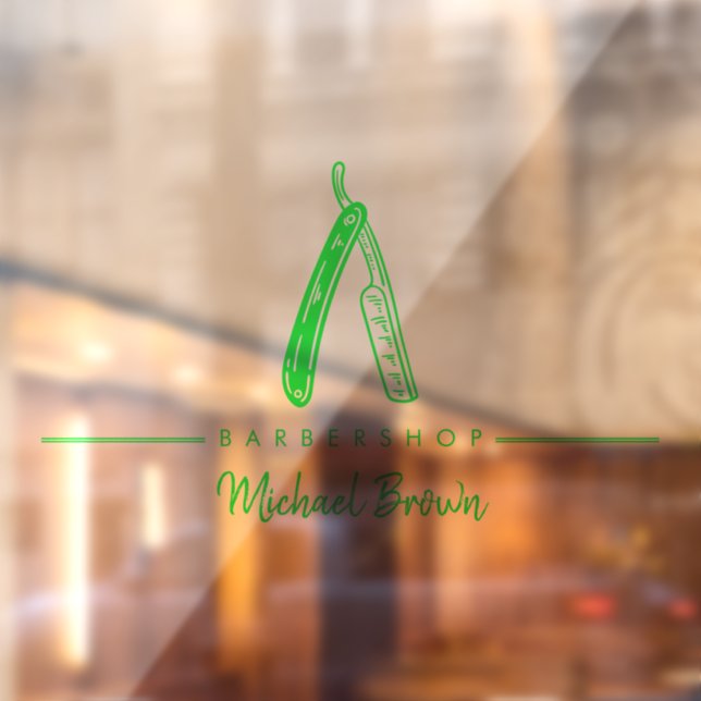 Autocollant Pour Fenêtre Entreprise de logo de rasoir de barbier vert (Feuille 2)