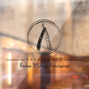 Autocollant Pour Fenêtre Entreprise de rasoir de barbier noir simple logo