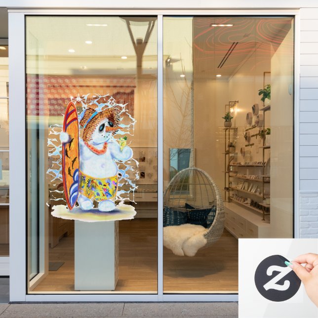 Autocollant Pour Fenêtre Été Snowman Surfer Funny Clair fenêtre (Vitrine du magasin)