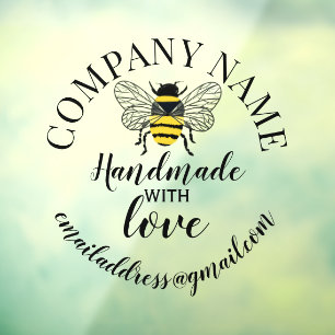 Autocollant Pour Fenêtre Fait main avec amour nom de l'entreprise abeille c
