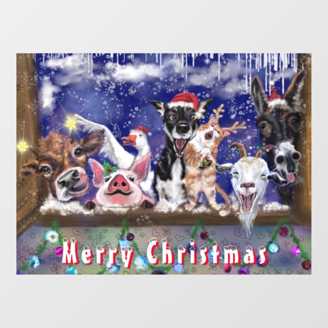 Autocollant Pour Fenêtre Fantaisie fenêtre de Noël Cling Happy Animal Party (Feuille)