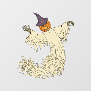 Autocollant Pour Fenêtre Fantôme à tête de citrouille pour l'art d'Hallowee