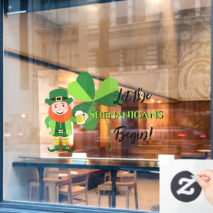 Autocollant Pour Fenêtre Farces Leprechaun Trèfle Saint-Patrick