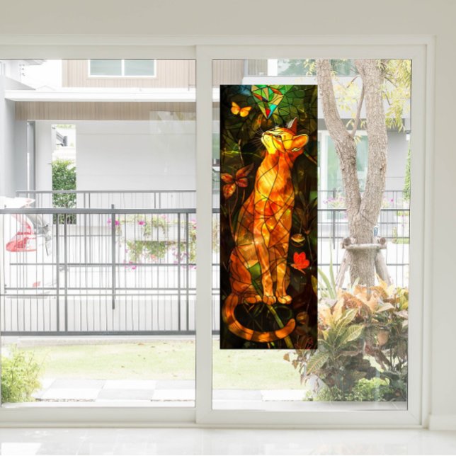 Autocollant Pour Fenêtre Faux Cat Painting Stained Glass Art (Not to scale.)