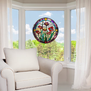 Autocollant Pour Fenêtre Faux Jardin Fleur Rond En Verre