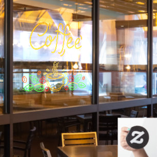 Autocollant Pour Fenêtre Faux Neon Café Beans Café Feuille Café Shop