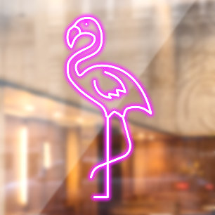 Autocollant Pour Fenêtre Faux Neon Flamant rose rose Tropical Shop devant