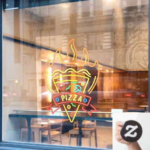 Autocollant Pour Fenêtre Faux Néon Flammes De Pizza Chaudes Restaurant