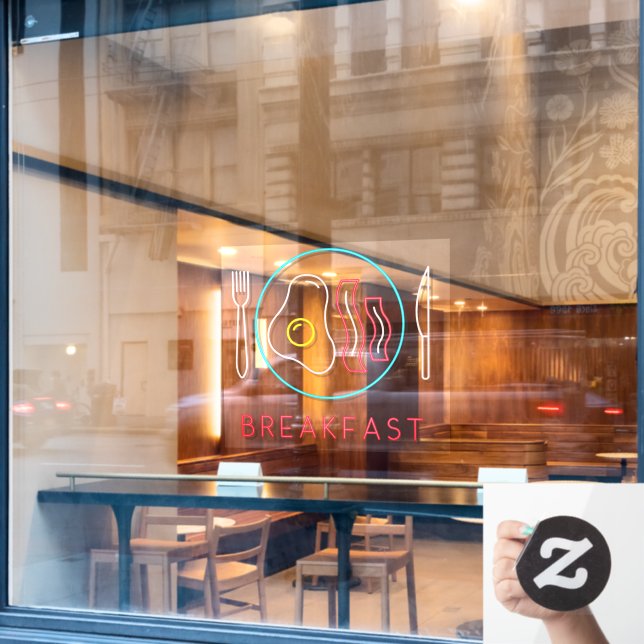 Autocollant Pour Fenêtre Faux Neon Petit Déjeuner Signal Oeufs Frivés Bacon (Fenêtre de café)