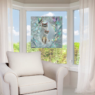 Autocollant Pour Fenêtre Faux Verre brisé Deux Chats Sortent