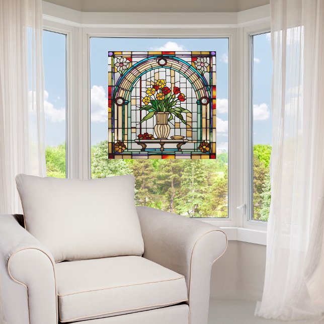 Autocollant Pour Fenêtre Faux Verre tendu Fleurs dans un Vase (Créateur téléchargé)