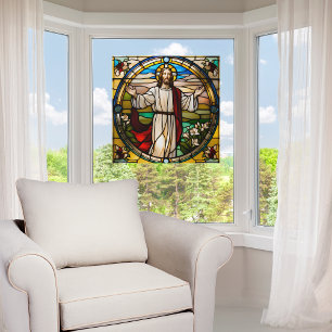 Autocollant Pour Fenêtre Faux Vitrail Jésus aux bras tendus