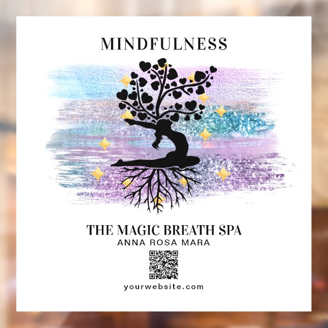 Autocollant Pour Fenêtre ** Femme Arbre de vie Méditation de Yoga Reiki (Feuille 2)