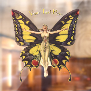 Autocollant Pour Fenêtre Femme Art Nouveau vintage Avec Ailes Papillon