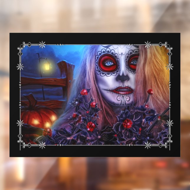 Autocollant Pour Fenêtre Femme crânienne et Black Holly (Feuille 2)