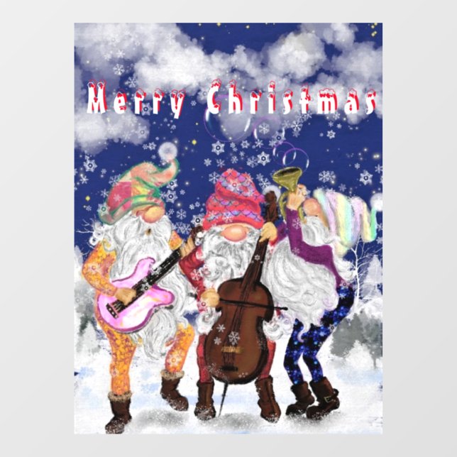 Autocollant Pour Fenêtre Fenêtre de Noël Clouer Happy Gnomes Music Band (Feuille)