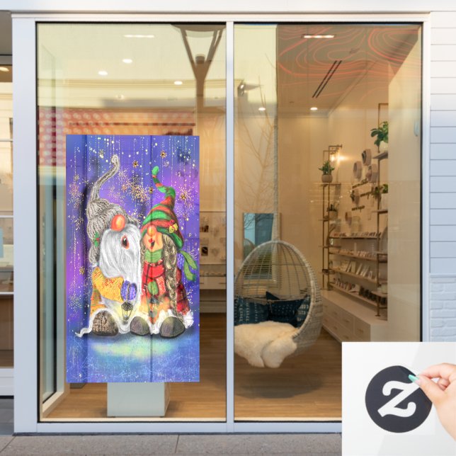 Autocollant Pour Fenêtre Fenêtre de Noël serrée avec deux nanas chantant (Vitrine du magasin)