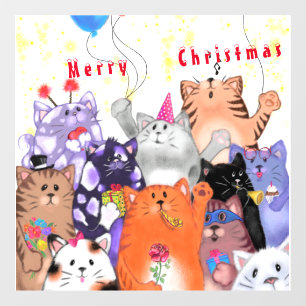 Autocollant Pour Fenêtre Fenêtre de Noël serrée avec Happy Cats Party
