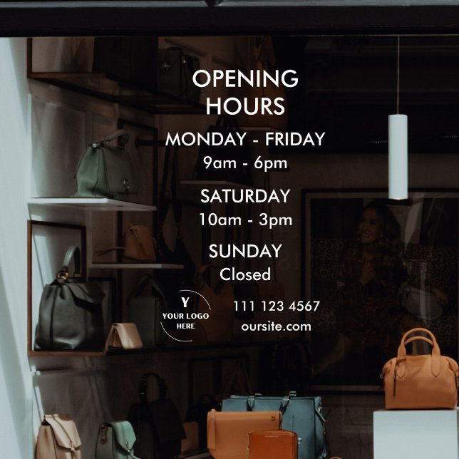 Autocollant Pour Fenêtre Fenêtre d'heures d'ouverture personnalisée avec lo (Créateur téléchargé)