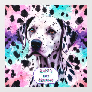 Autocollant Pour Fenêtre Fête d'anniversaire de chien dalmatien pastel